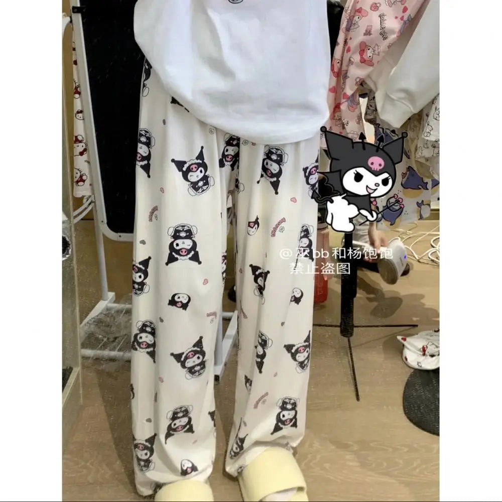 Sanrioed Anime Women Hello Kitty Pajama Pants Kawaii Kuromi Melody Spring Y2K Kt Loose Home Pants High Waist Casual Cotton Cute