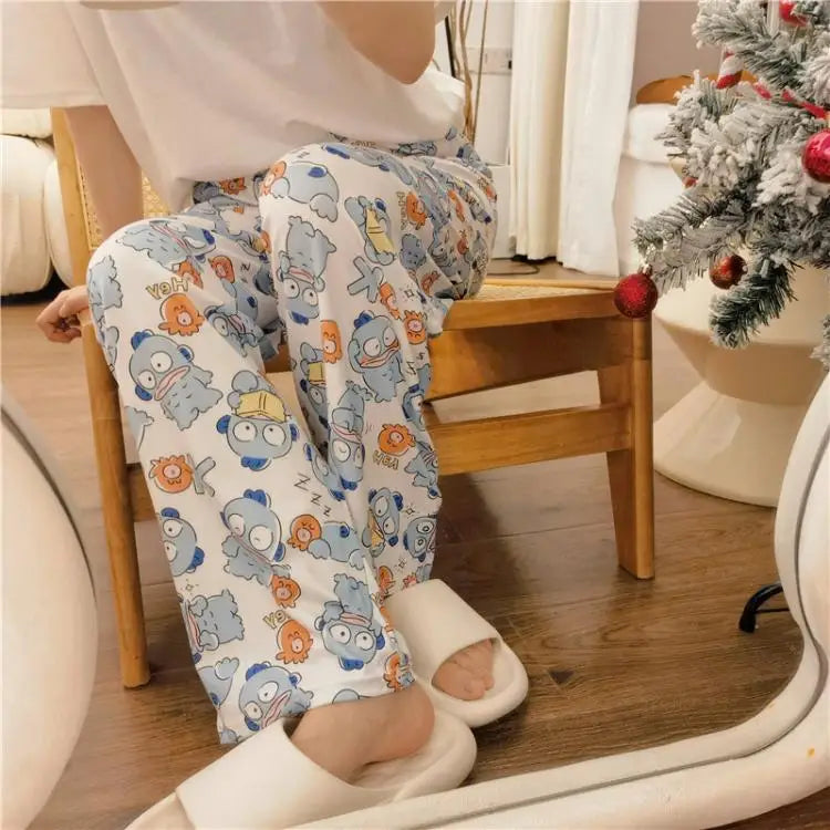 Sanrioed Anime Women Hello Kitty Pajama Pants Kawaii Kuromi Melody Spring Y2K Kt Loose Home Pants High Waist Casual Cotton Cute