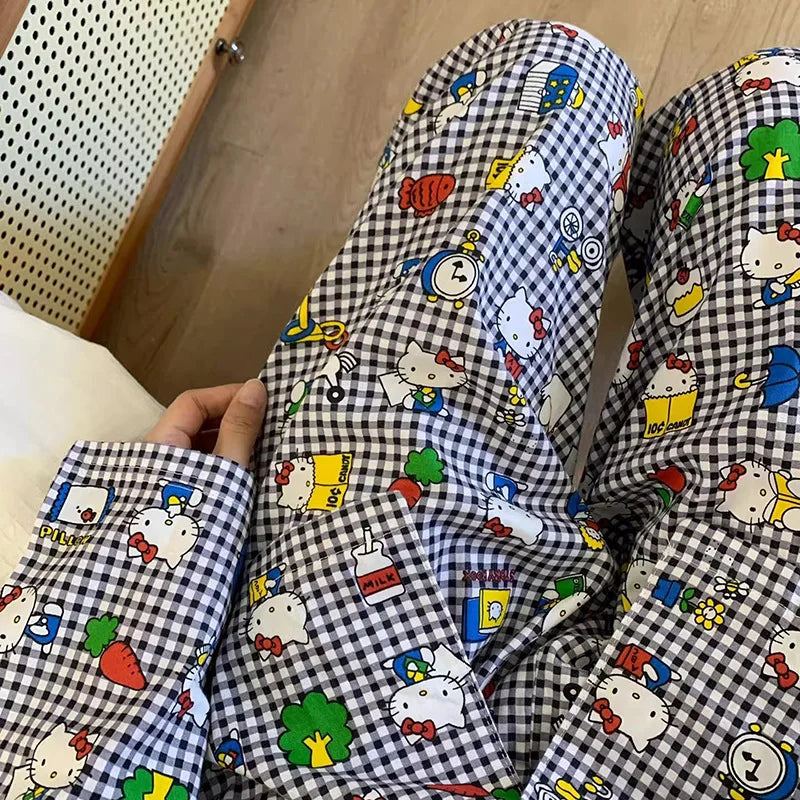 Sanrioed Anime Women Hello Kitty Pajama Pants Kawaii Kuromi Melody Spring Y2K Kt Loose Home Pants High Waist Casual Cotton Cute
