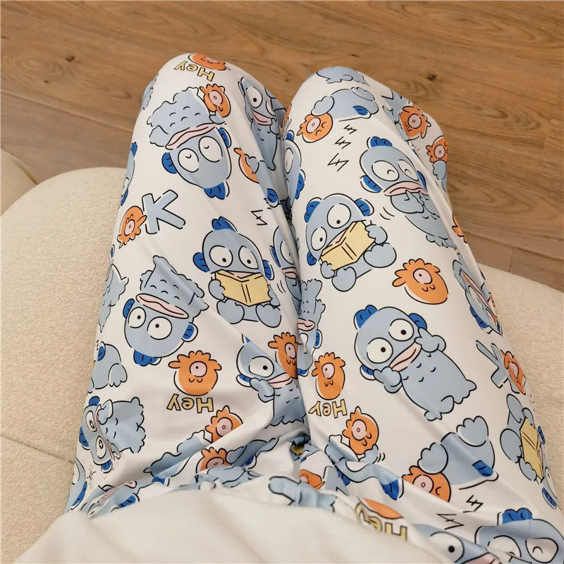 Sanrioed Anime Women Hello Kitty Pajama Pants Kawaii Kuromi Melody Spring Y2K Kt Loose Home Pants High Waist Casual Cotton Cute