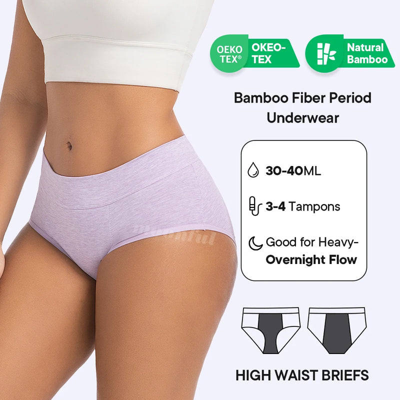 Menstrual Panties Woman Super Absorbent Menstrual Panties High Waist Bamboo Fiber Leakproof Menstruation Period Underwear Girl