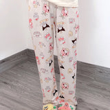 Sanrioed Anime Women Hello Kitty Pajama Pants Kawaii Kuromi Melody Spring Y2K Kt Loose Home Pants High Waist Casual Cotton Cute
