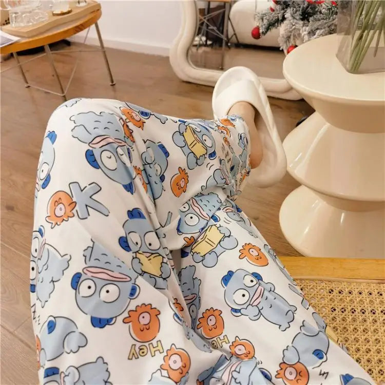 Sanrioed Anime Women Hello Kitty Pajama Pants Kawaii Kuromi Melody Spring Y2K Kt Loose Home Pants High Waist Casual Cotton Cute