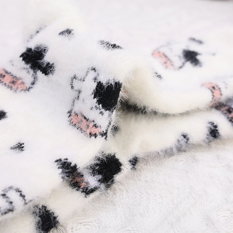 Cartoon Cute Cow Mink Velvet Socks Women Winter Soft Fleece Plush Warm Home Sleep Boot Socks Kawaii Y2K Furry Thermal Tube Sox