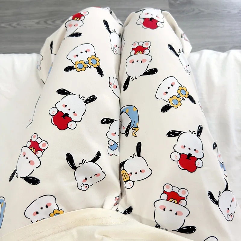 Sanrioed Anime Women Hello Kitty Pajama Pants Kawaii Kuromi Melody Spring Y2K Kt Loose Home Pants High Waist Casual Cotton Cute