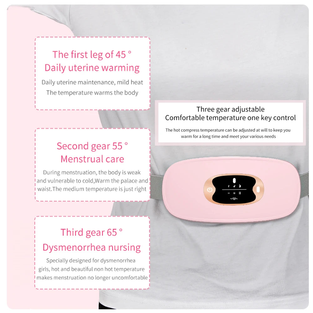 Women Menstrual Heating Pads Effective Hot Compress Period Relief Belt Rechargeable Heated Waist Massager Gifts for Female
