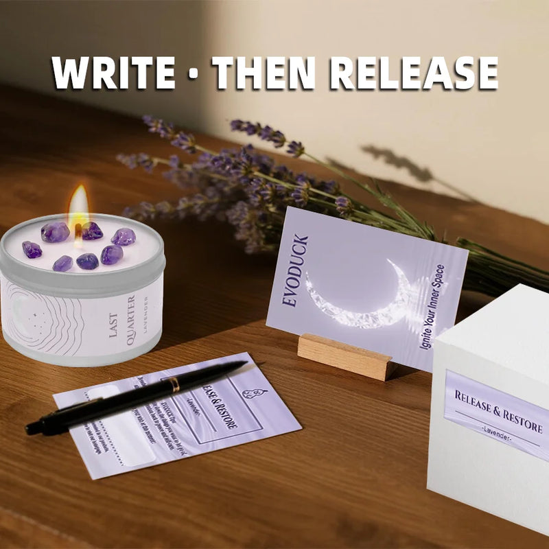 Lavender Manifestation Candle , 3oz Scented Soy Wax Brushed Silver Tin, Gift for Her & Him , with Wish Card , Law of Attraction