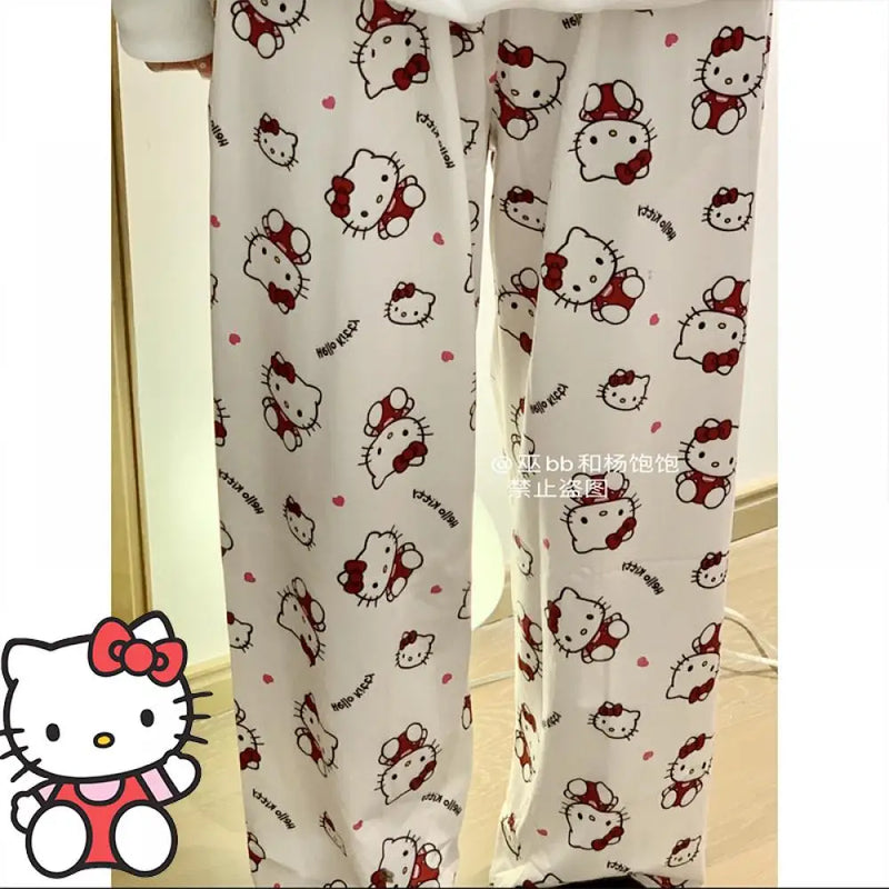 Sanrioed Anime Women Hello Kitty Pajama Pants Kawaii Kuromi Melody Spring Y2K Kt Loose Home Pants High Waist Casual Cotton Cute
