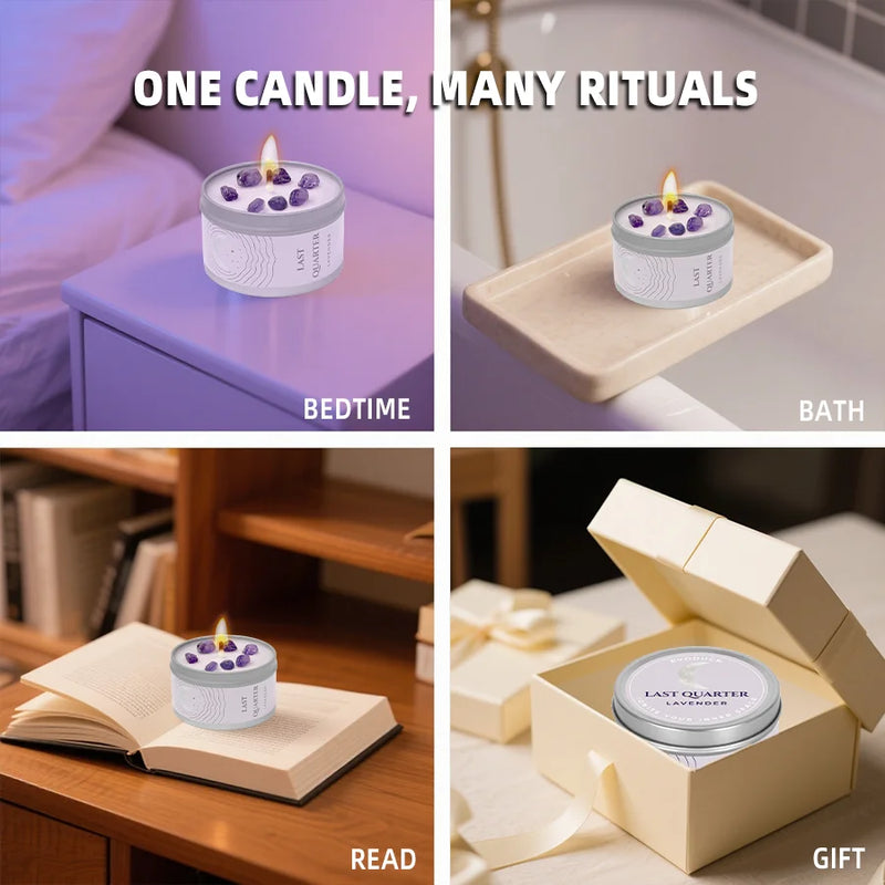 Lavender Manifestation Candle , 3oz Scented Soy Wax Brushed Silver Tin, Gift for Her & Him , with Wish Card , Law of Attraction