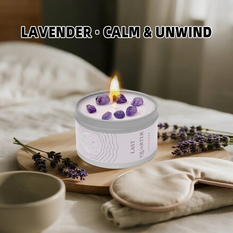 Lavender Manifestation Candle , 3oz Scented Soy Wax Brushed Silver Tin, Gift for Her & Him , with Wish Card , Law of Attraction