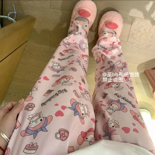 Sanrioed Anime Women Hello Kitty Pajama Pants Kawaii Kuromi Melody Spring Y2K Kt Loose Home Pants High Waist Casual Cotton Cute