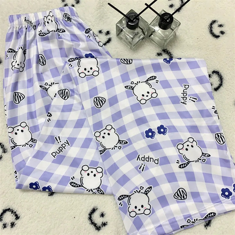 Sanrioed Anime Women Hello Kitty Pajama Pants Kawaii Kuromi Melody Spring Y2K Kt Loose Home Pants High Waist Casual Cotton Cute