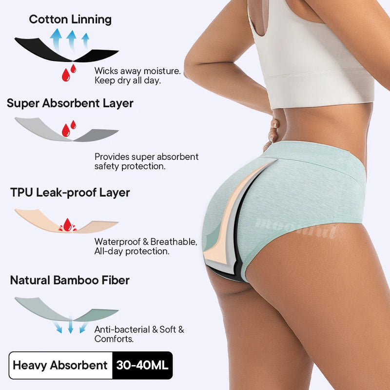 Menstrual Panties Woman Super Absorbent Menstrual Panties High Waist Bamboo Fiber Leakproof Menstruation Period Underwear Girl